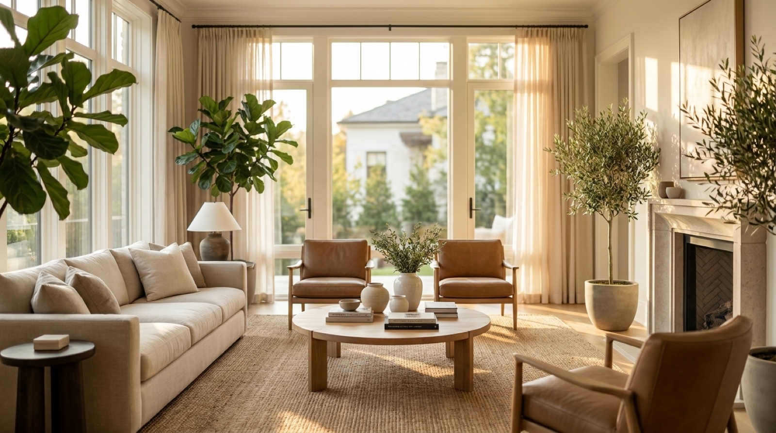 Helles Wohnzimmer eines gepflegten Zuhauses