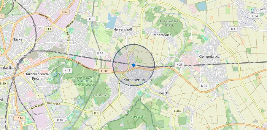 Lage-Karte: Korschenbroich-Raderbroich, ungefähre Lage