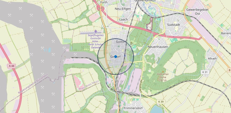 Lage-Karte: Grevenbroich-Gindorf, ungefähre Lage